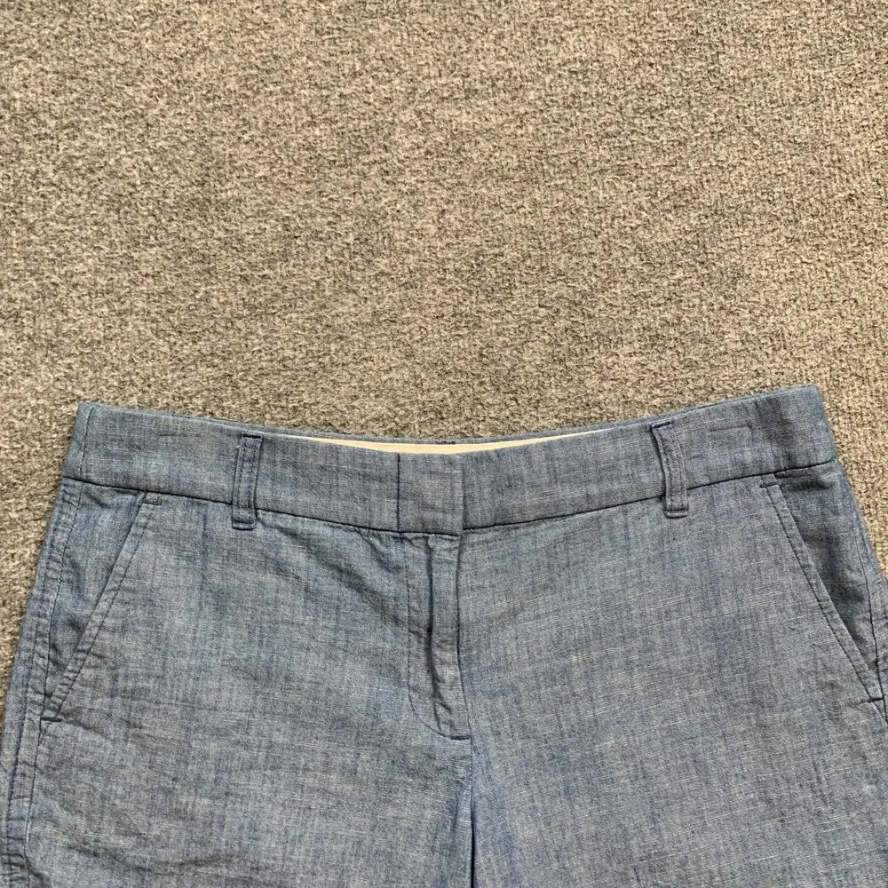 J Crew Shorts Women 8 Blue Classic Chambray Zip Fly Cotton Mid Rise Pocket Chino
